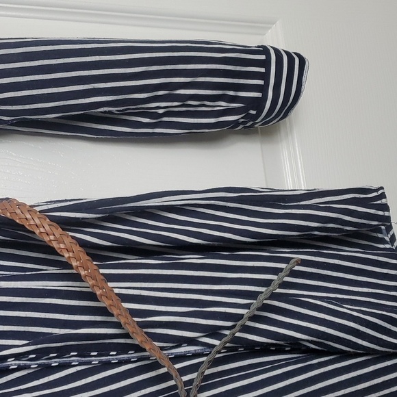 Eclipse Black and White Stipped Knit Belted Button Down Shirt Dress Size Medium - Picture 4 of 12